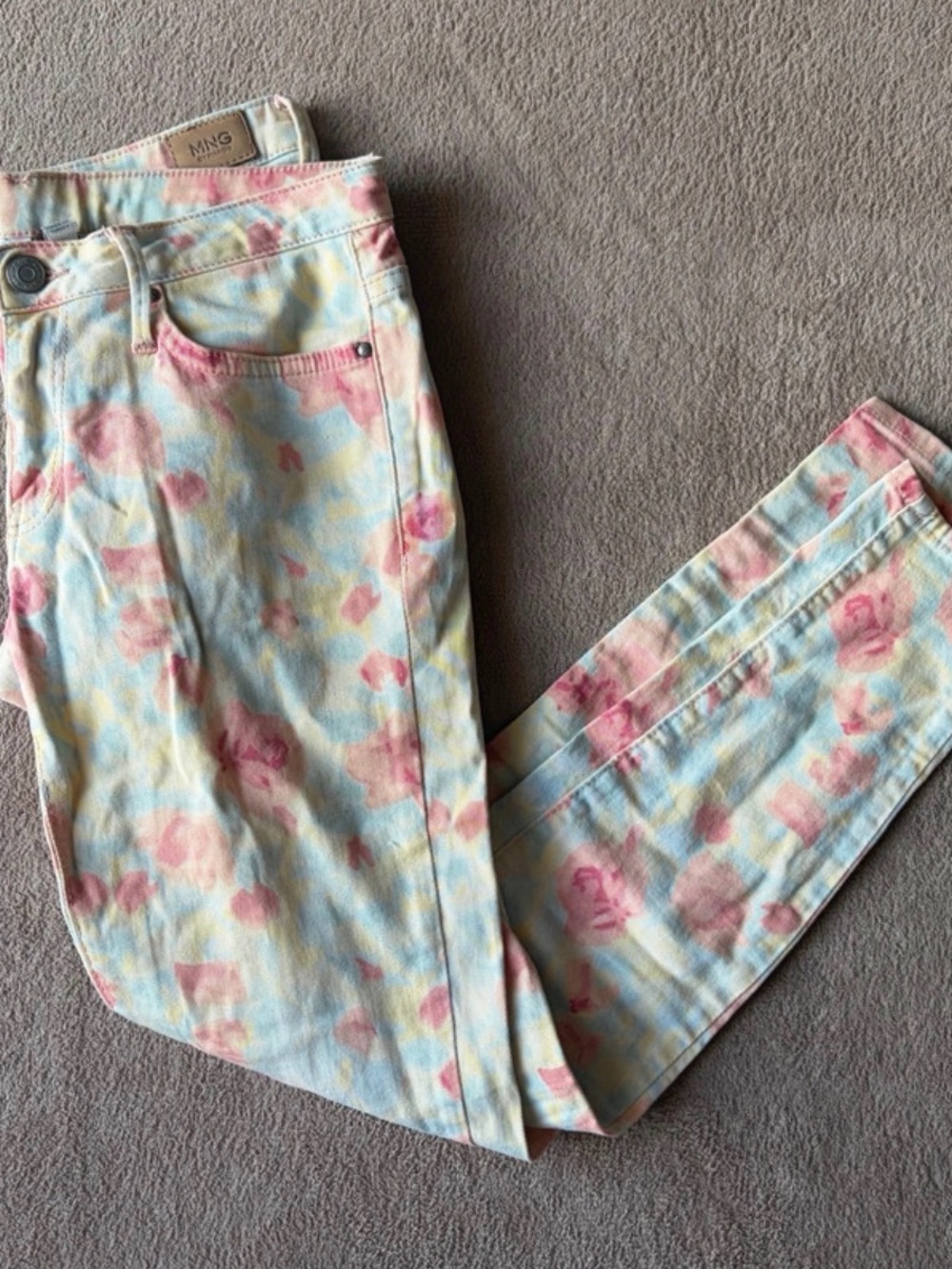 Mango Women’s Pastel Tie-Dye Skinny Jeans in Pink, Blue & Cream